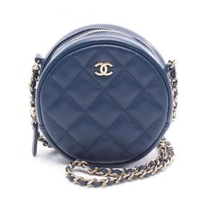 CHANEL Matelasse Round Mini Shoulder Bag in Grained Calfskin Leather, Navy Blue